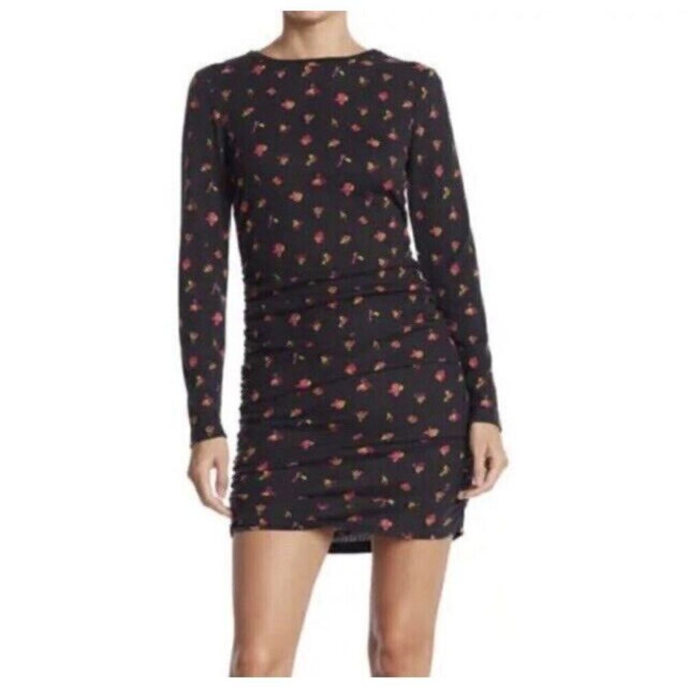 Abound Womens S Small Bodycon Dress Black Floral Stretch Ribbed Long Sleeve NWT‎